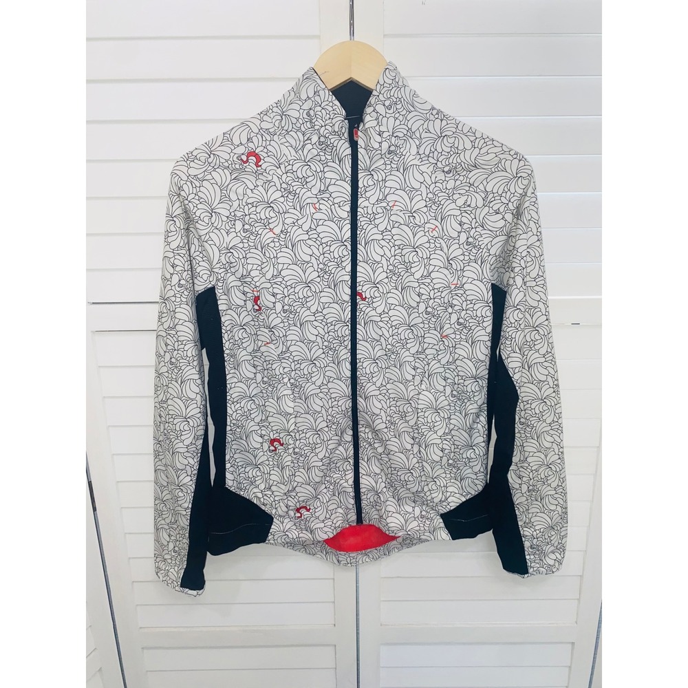 Lululemon Cycling Jacket Womens White Black Red Floral Print Full Zip Size M